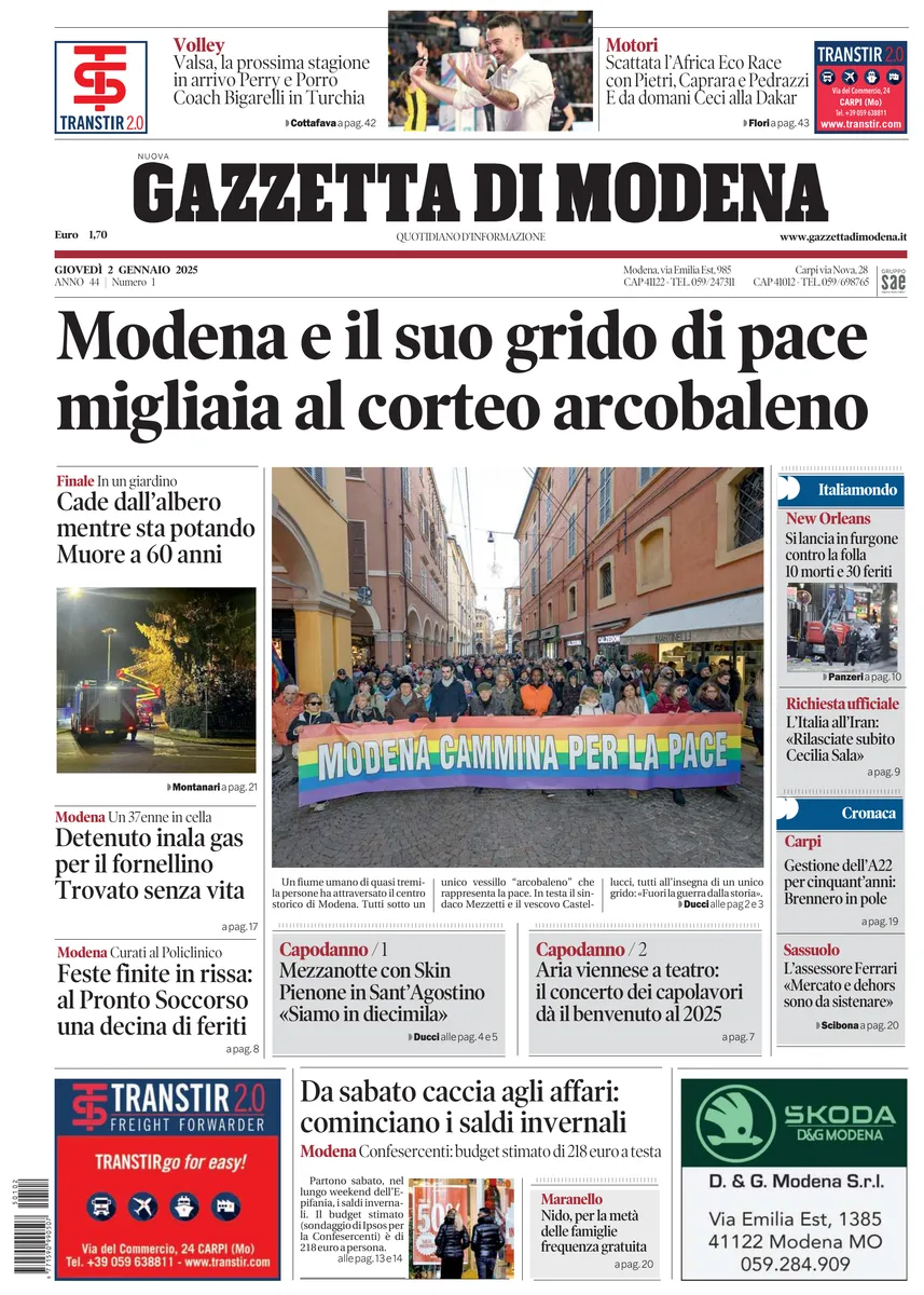 Prima-pagina-gazzetta di modena-oggi-edizione-del-2025-01-02